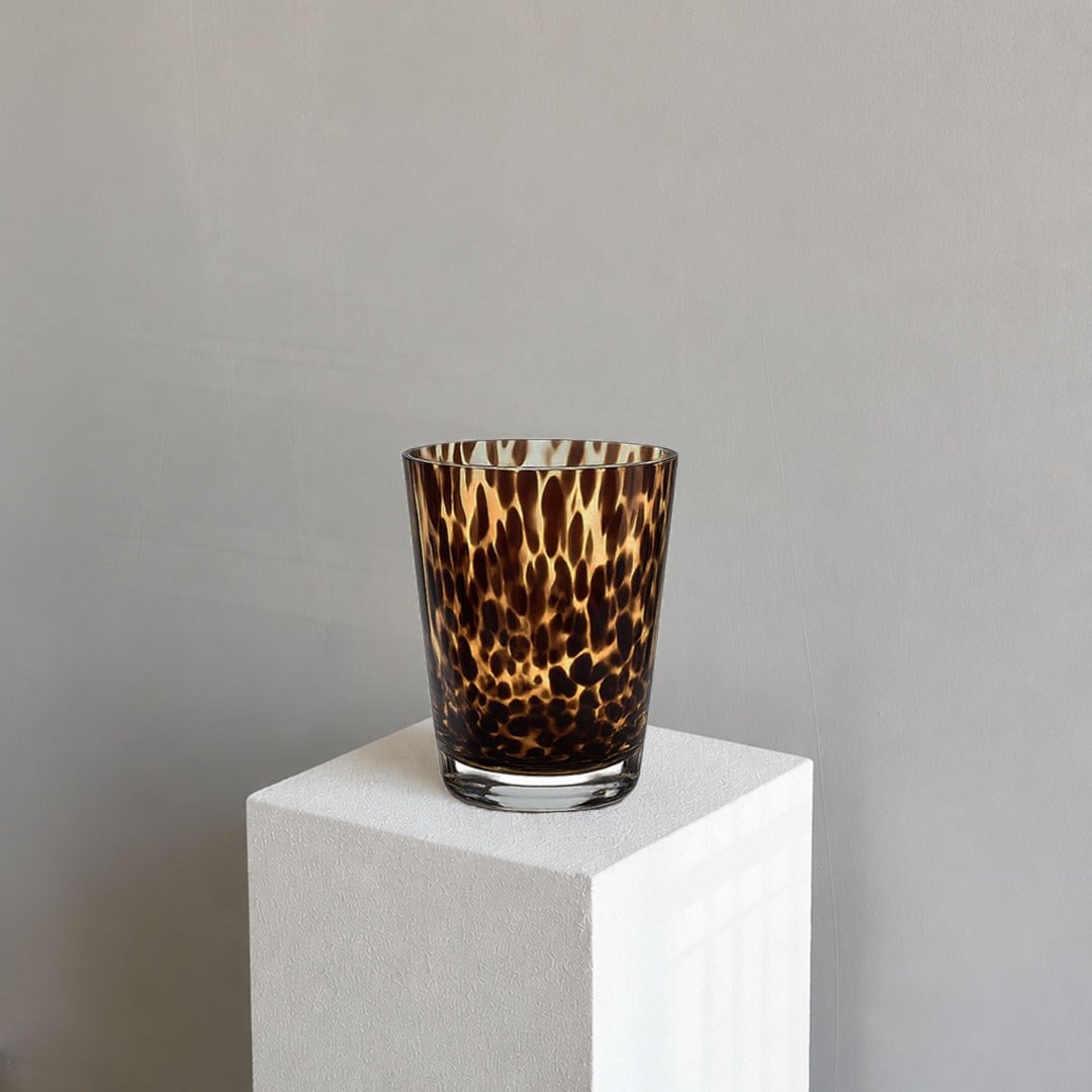 Cam Mumluk Leopar Desen 22 cm - Mumluk ve Şamdanlar