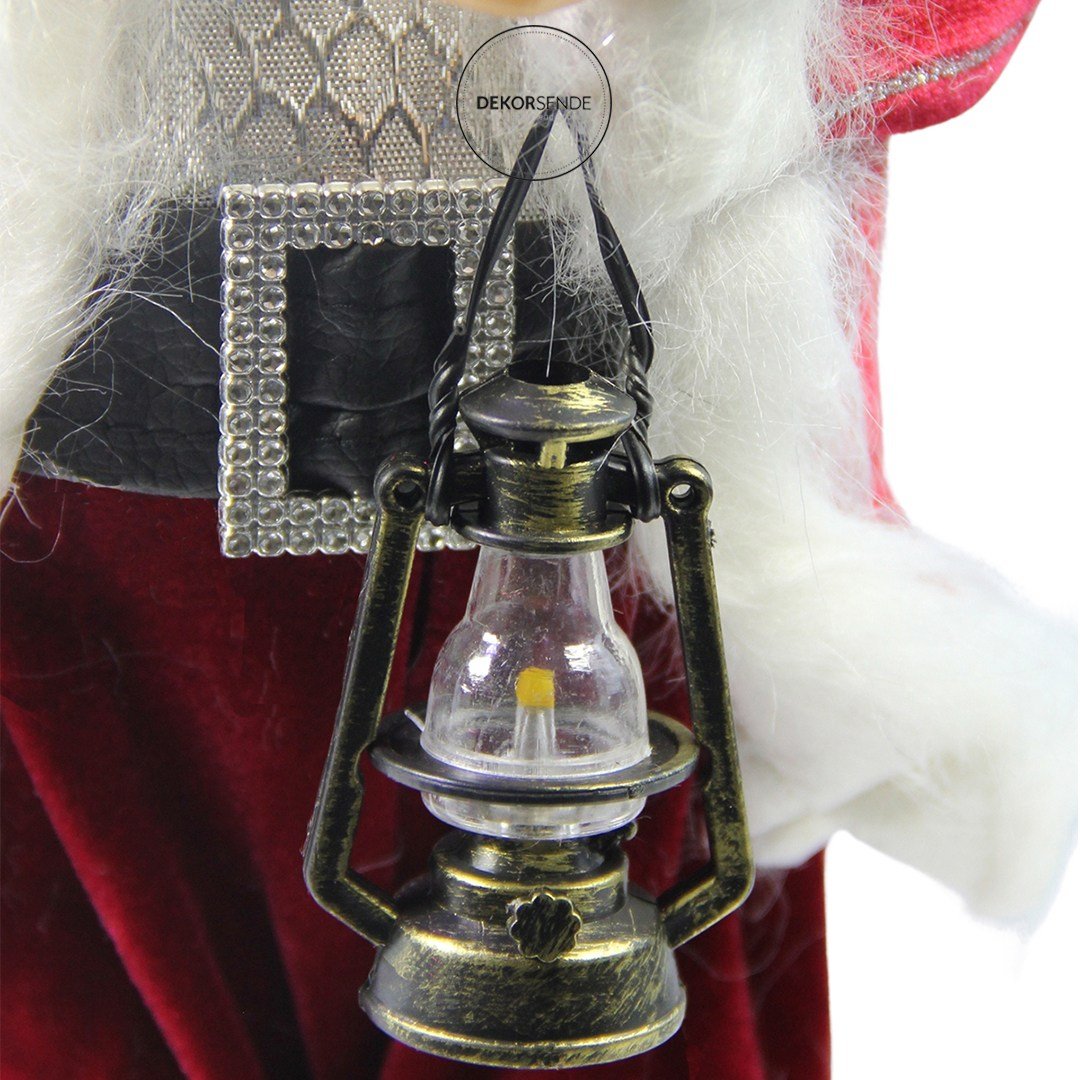 Çizgili Kadife Noel Baba Kırmızı 30 cm - Noel Baba ve Figürler