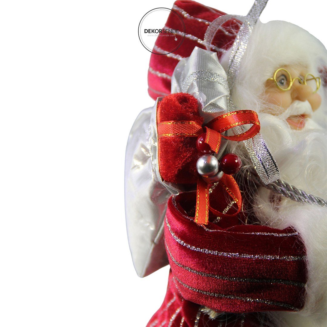 Çizgili Kadife Noel Baba Kırmızı 30 cm - Noel Baba ve Figürler