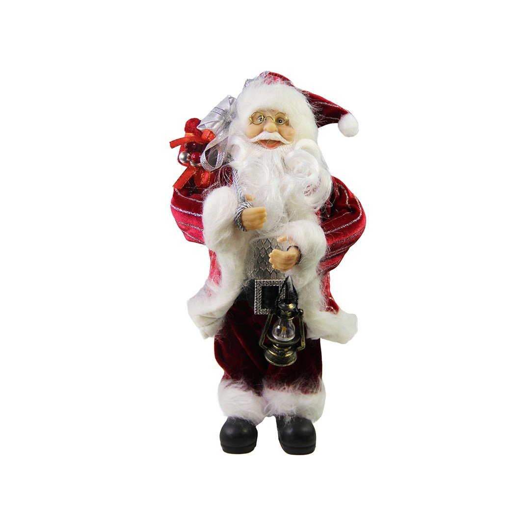 Çizgili Kadife Noel Baba Kırmızı 30 cm - Noel Baba ve Figürler