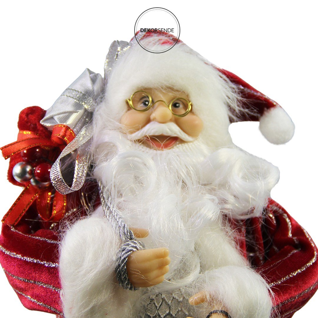 Çizgili Kadife Noel Baba Kırmızı 30 cm - Noel Baba ve Figürler