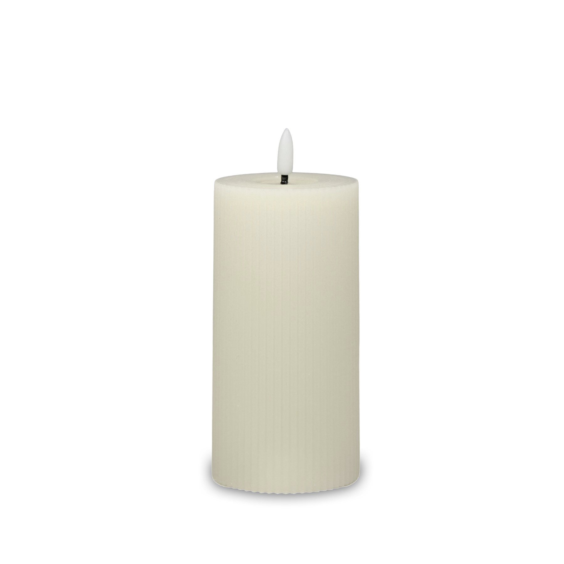 Çizgili Pilli Kütük Mum Beyaz 15 cm - Mumlar