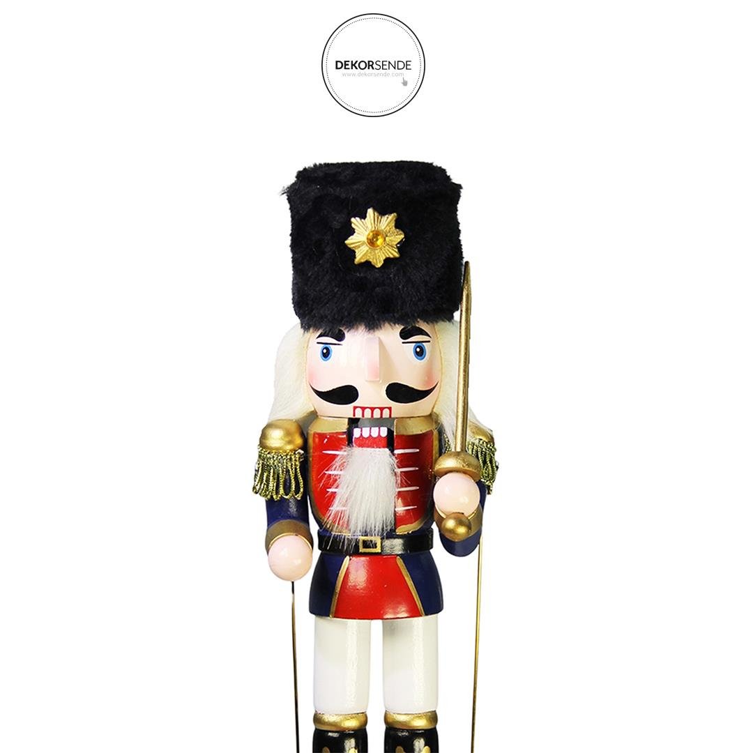 Davul Üstünde Hareketli Kılıçlı Kurşun Asker Mavi Kırmızı 30 cm - Noel Baba ve Figürler