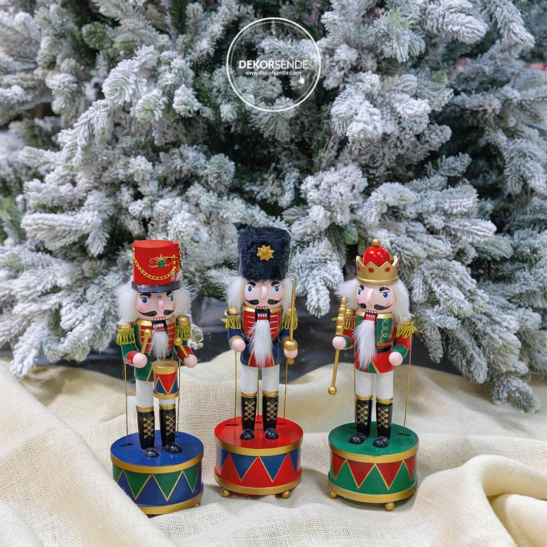 Davul Üstünde Hareketli Kılıçlı Kurşun Asker Mavi Kırmızı 30 cm - Noel Baba ve Figürler