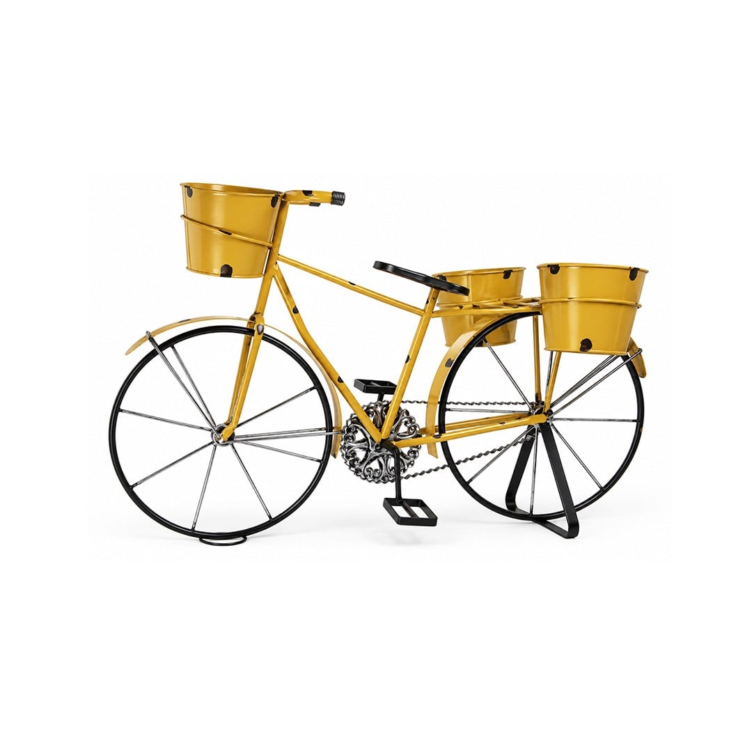 Dekoratif Ferforje Metal Bisiklet Saksılık ve Çiçeklik Sarı 80x50 cm - Kategorisiz