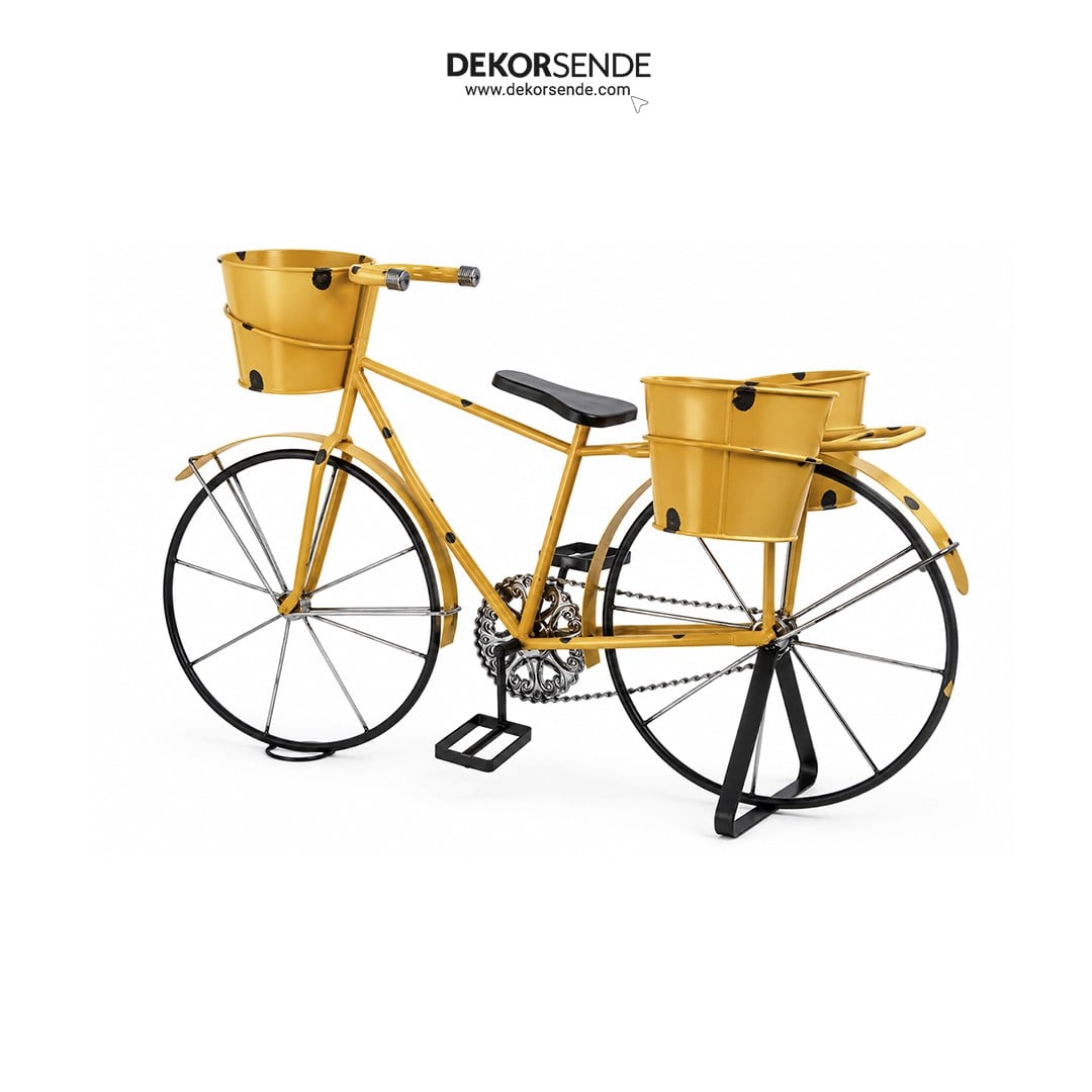 Dekoratif Ferforje Metal Bisiklet Saksılık ve Çiçeklik Sarı 80x50 cm - Kategorisiz