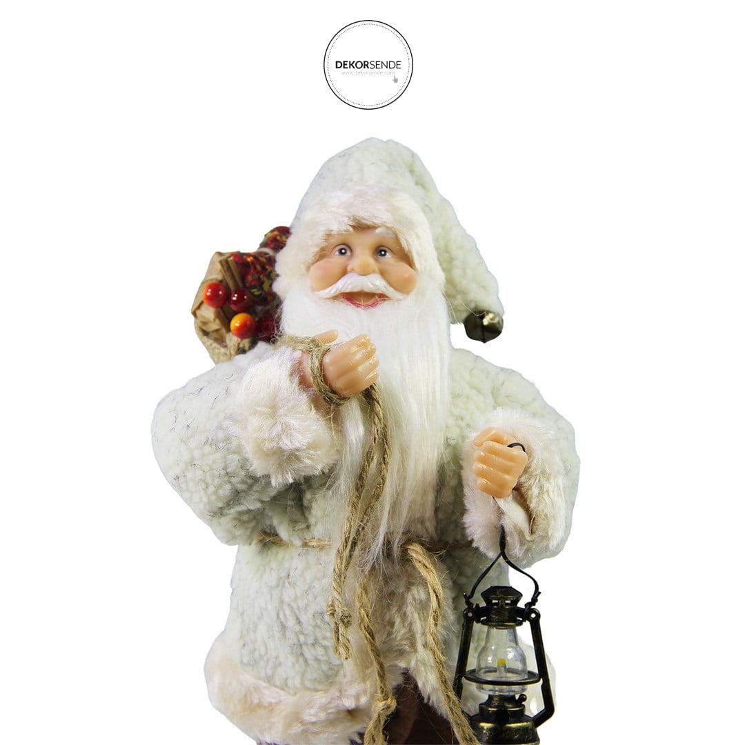 Fenerli Polarlı Noel Baba Bej 30 cm - Noel Baba ve Figürler