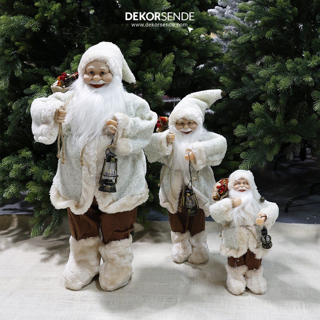 Fenerli Polarlı Noel Baba Bej 30 cm - Noel Baba ve Figürler