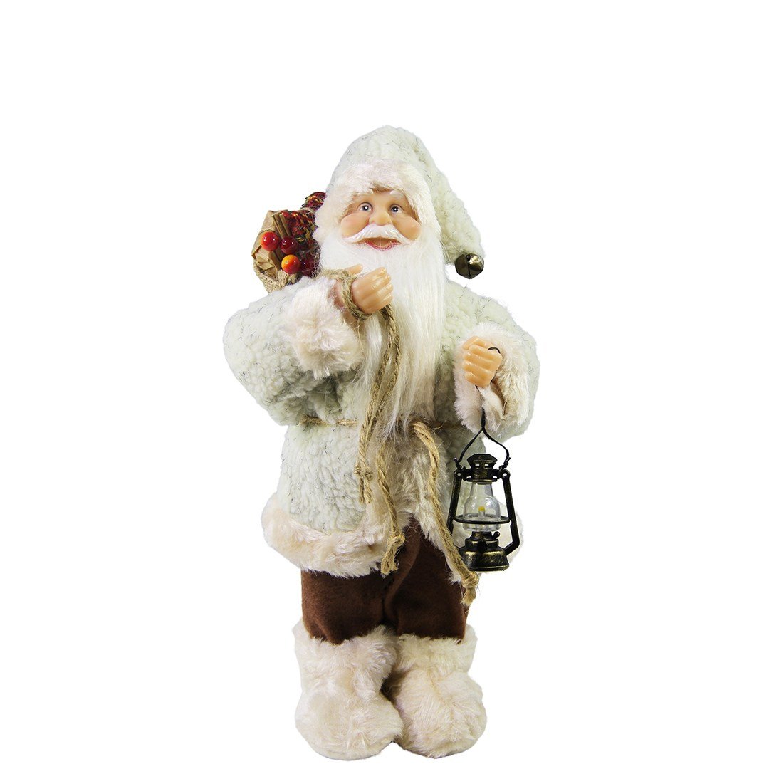 Fenerli Polarlı Noel Baba Bej 30 cm - Noel Baba ve Figürler