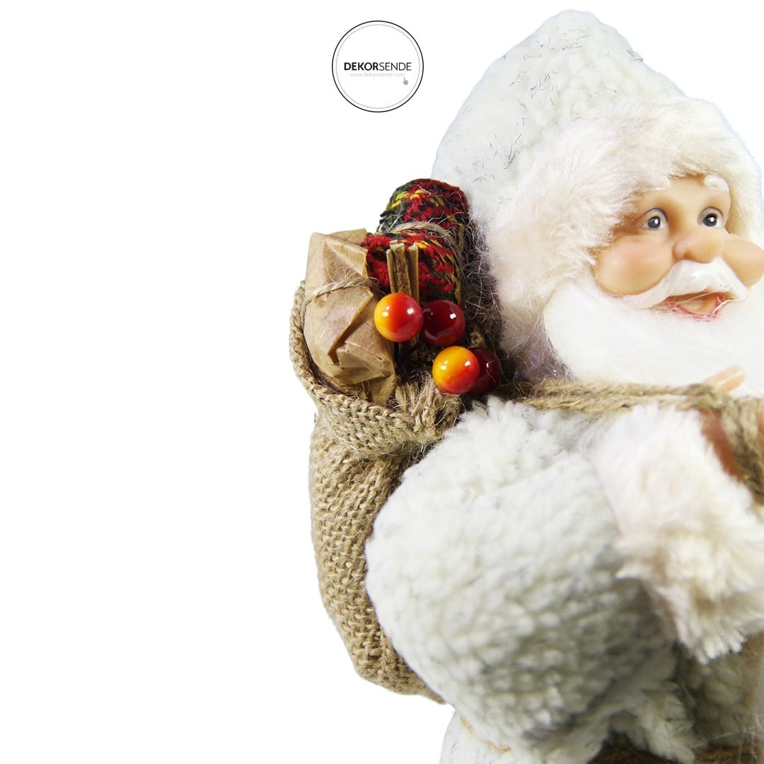 Fenerli Polarlı Noel Baba Bej 30 cm - Noel Baba ve Figürler