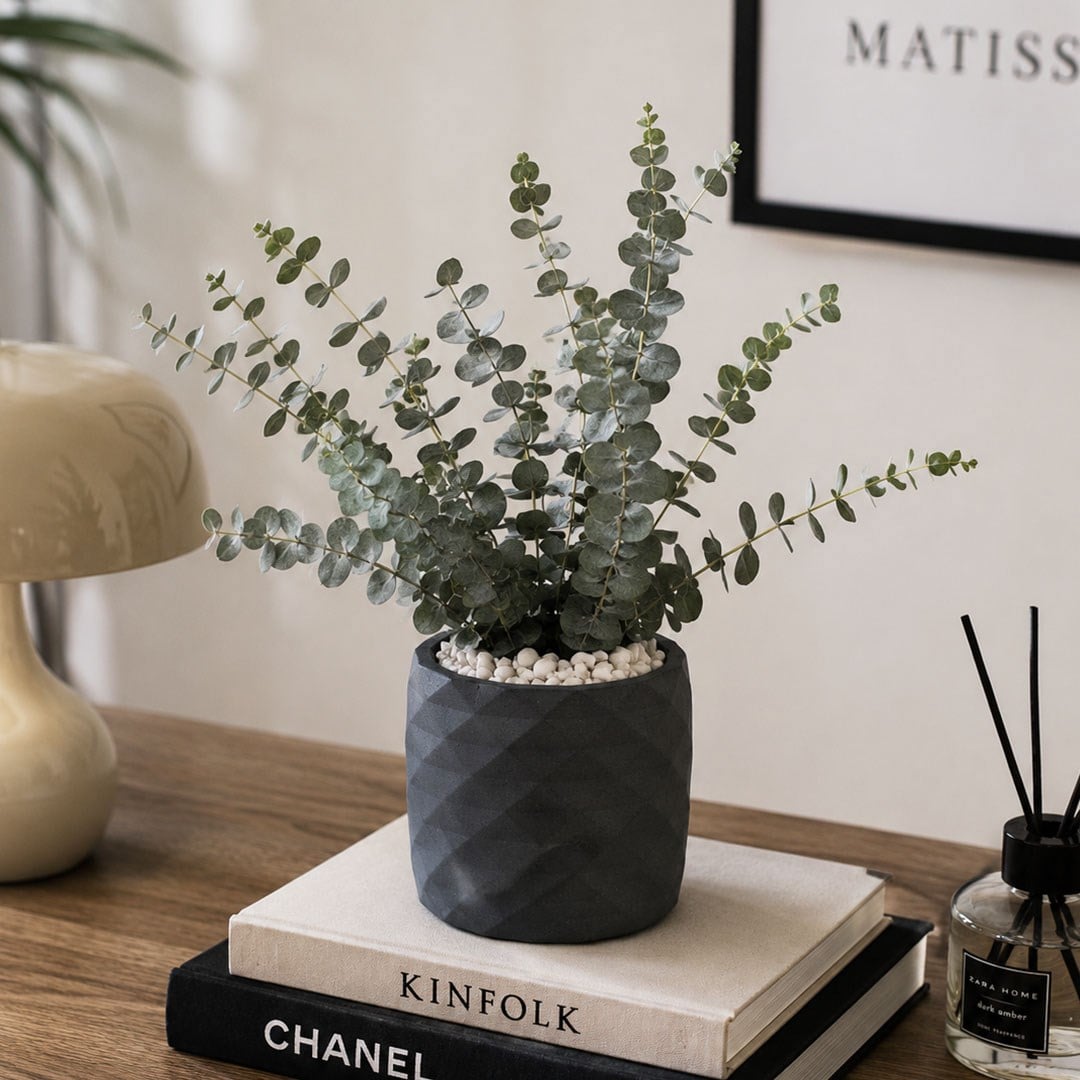 Geometrik Prizma Desen Orta Boy Saksı Füme 15 cm - Kategorisiz