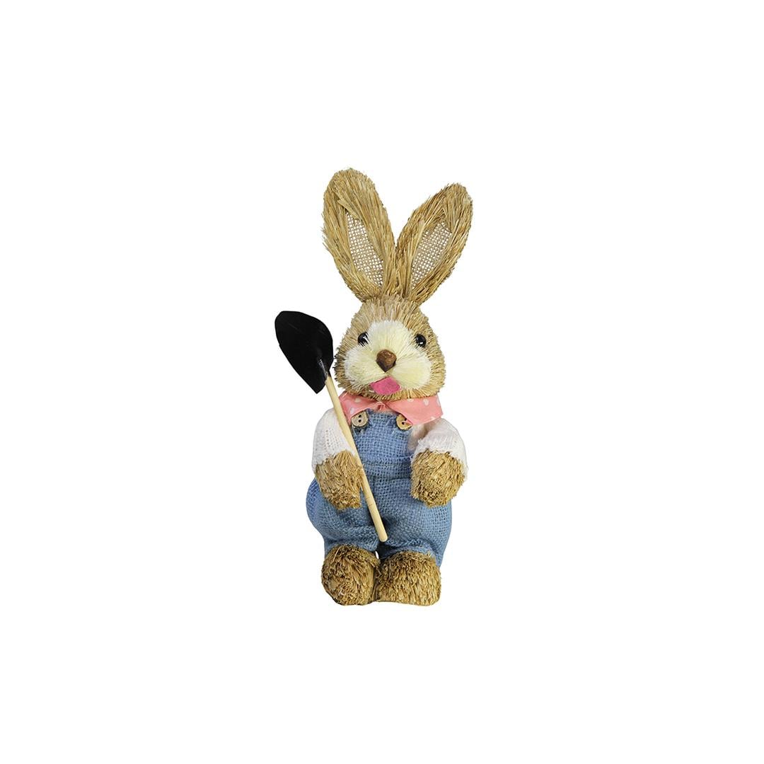 Hasır Örgü Tulumlu Tavşan Figürü Paskalya Biblo Mavi Pembe 30 cm - Paskalya