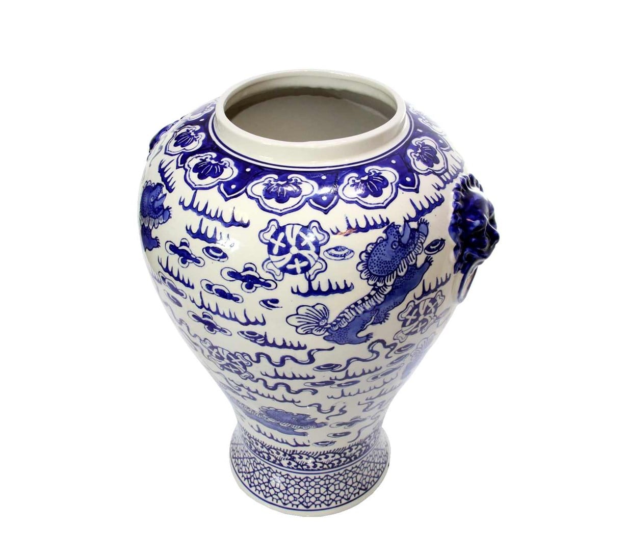 KAPLAN FİGÜRLÜ KAPAKLI VAZO LACİVERT-BEYAZ ORTA 34X30X61 CM 1CPY-087S LMD* - Netodan Gelenler