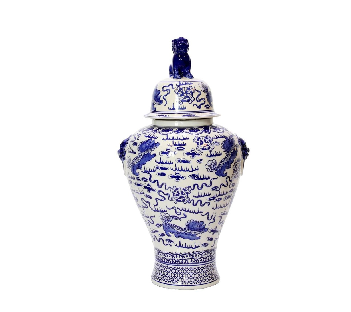 KAPLAN FİGÜRLÜ KAPAKLI VAZO LACİVERT-BEYAZ ORTA 34X30X61 CM 1CPY-087S LMD* - Netodan Gelenler