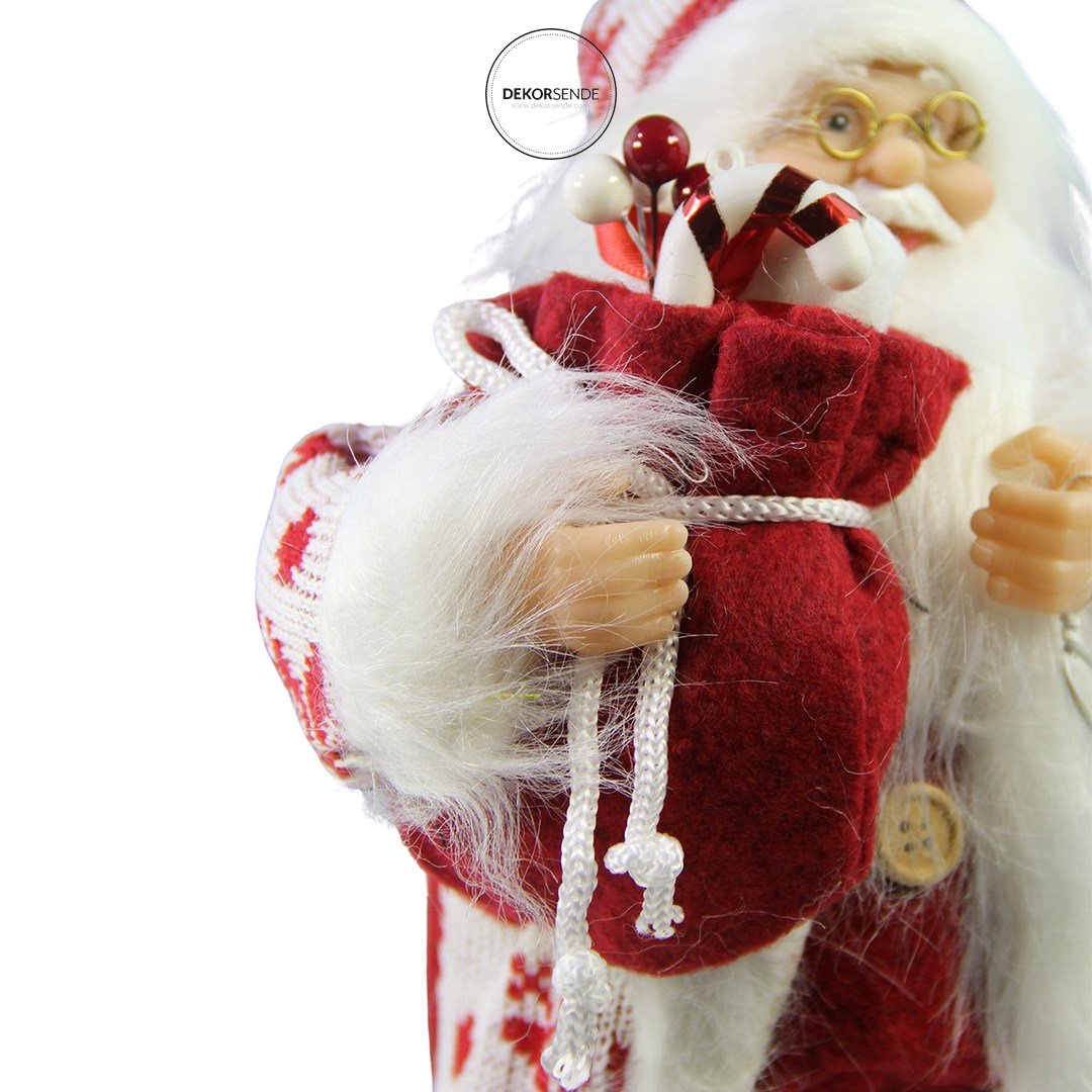 Kazaklı Noel Baba Kırmızı Beyaz 30 cm - Noel Baba ve Figürler