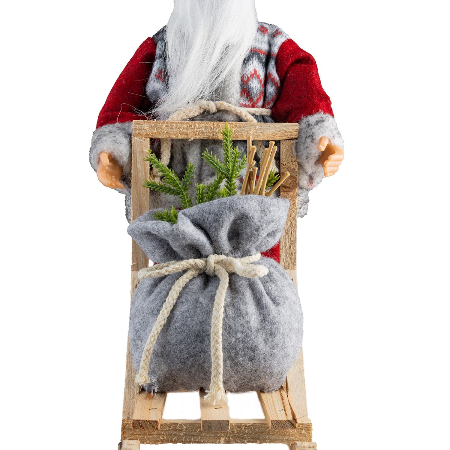 Kızaklı Ayakta Noel Baba Kırmızı-Gri 32 cm - Noel Baba ve Figürler
