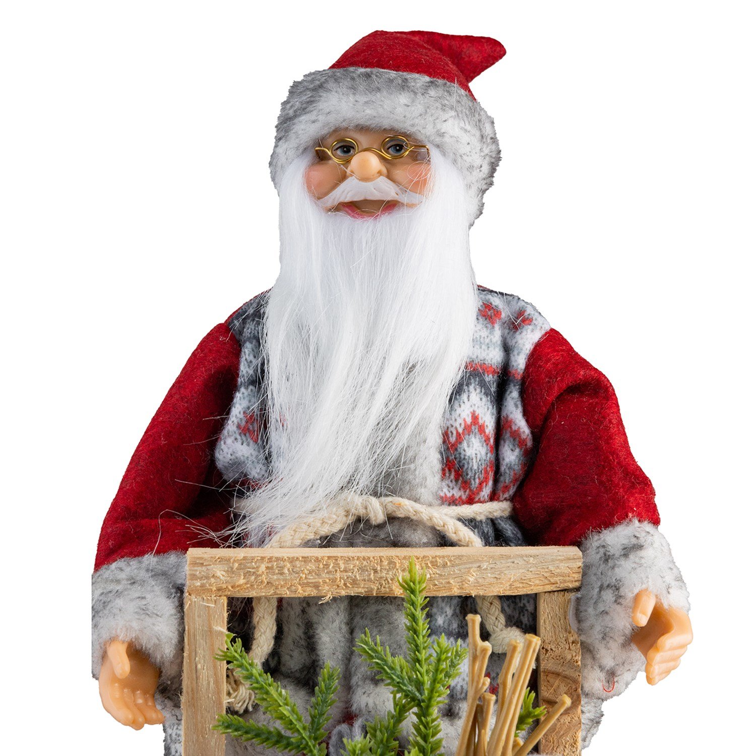 Kızaklı Ayakta Noel Baba Kırmızı-Gri 32 cm - Noel Baba ve Figürler