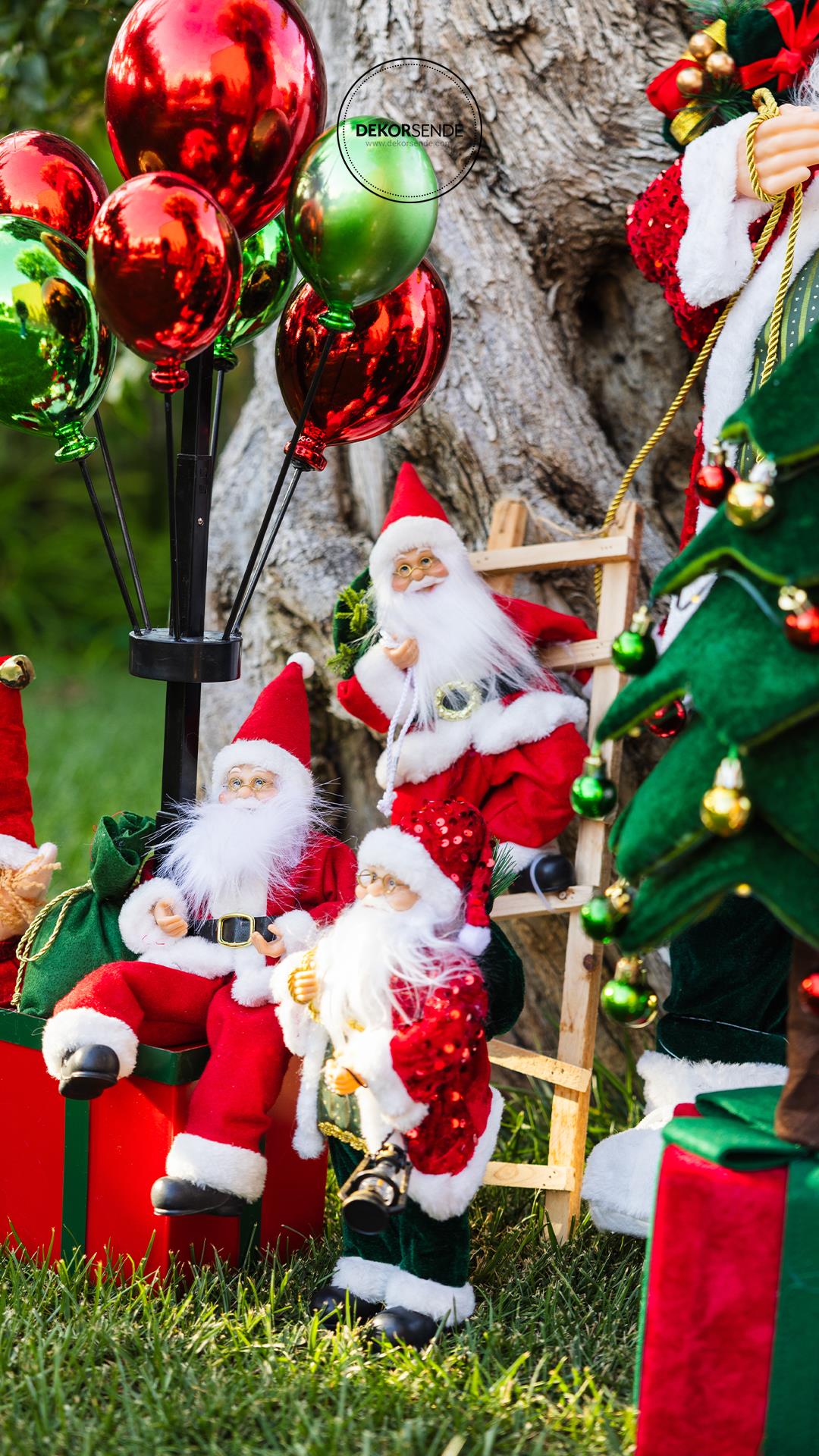 Merdivene Tırmanan Noel Baba Kırmızı-Beyaz 50 cm - Noel Baba ve Figürler