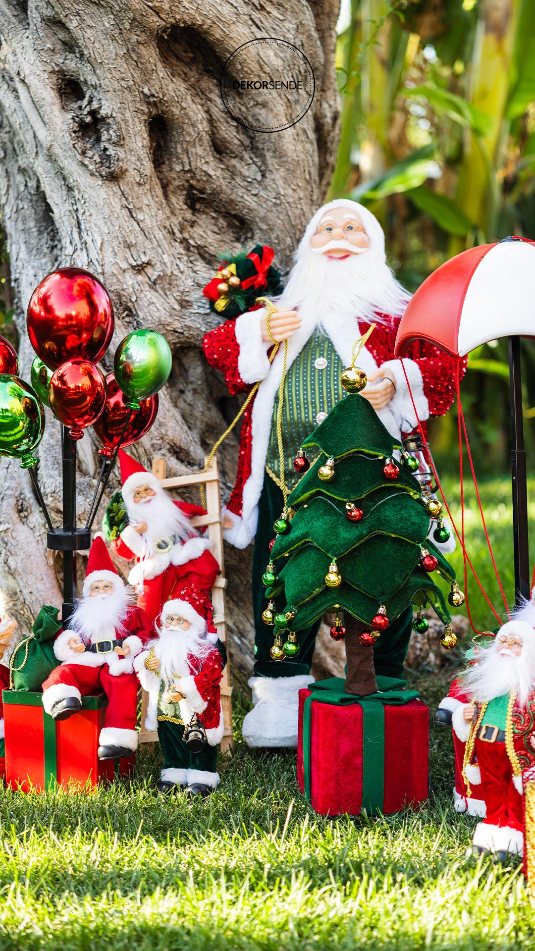 Merdivene Tırmanan Noel Baba Kırmızı-Beyaz 50 cm - Noel Baba ve Figürler
