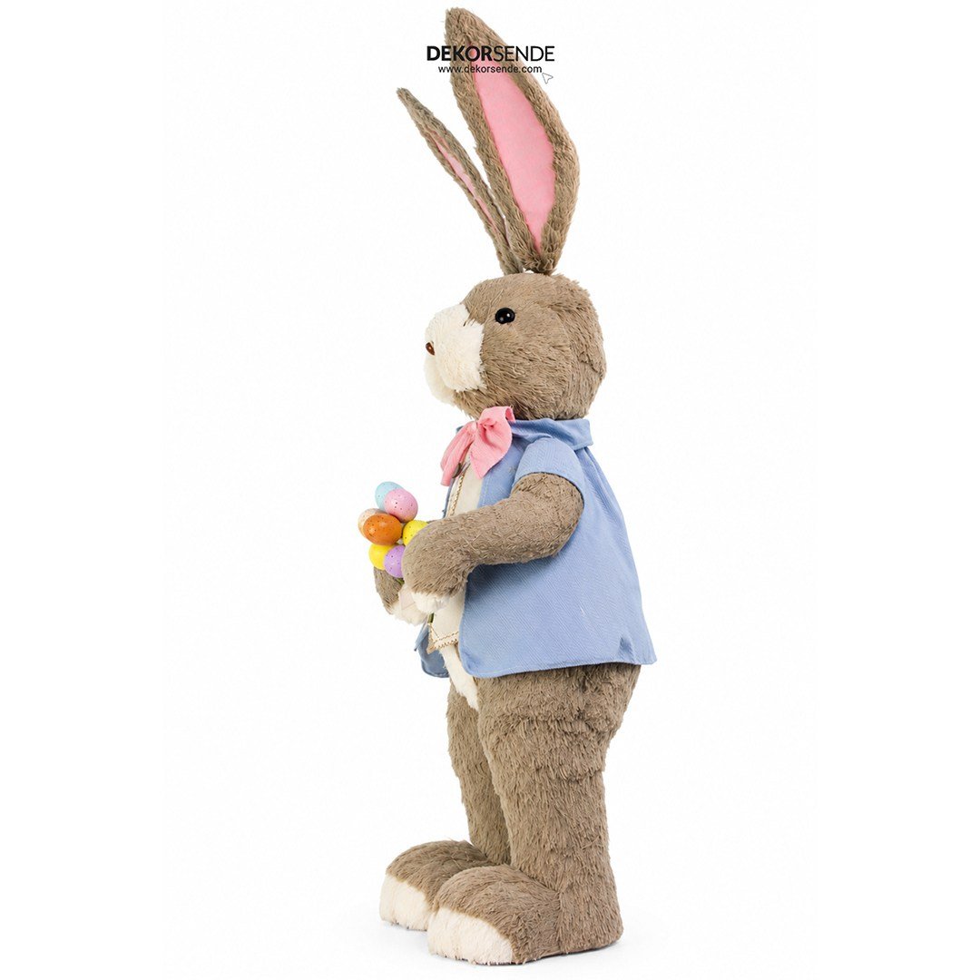 Paskalya Naturel Yumurta Hediyeli Ceketli Erkek Tavşan Figürü Mavi 115 cm - Kategorisiz