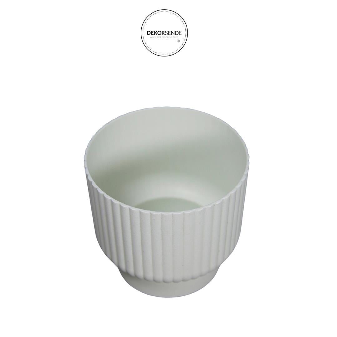 Plastik Sukulent Saksı Çizgili Desen Beyaz 10 cm - Dekoratif Saksılar