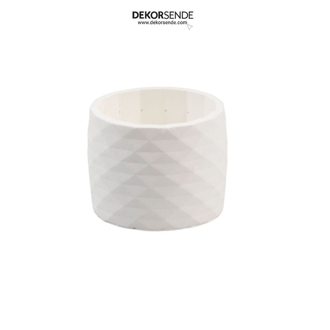 Polyester Prizma Desen Orta Boy Saksı Beyaz 15 cm - Yapay Çiçek Saksıları