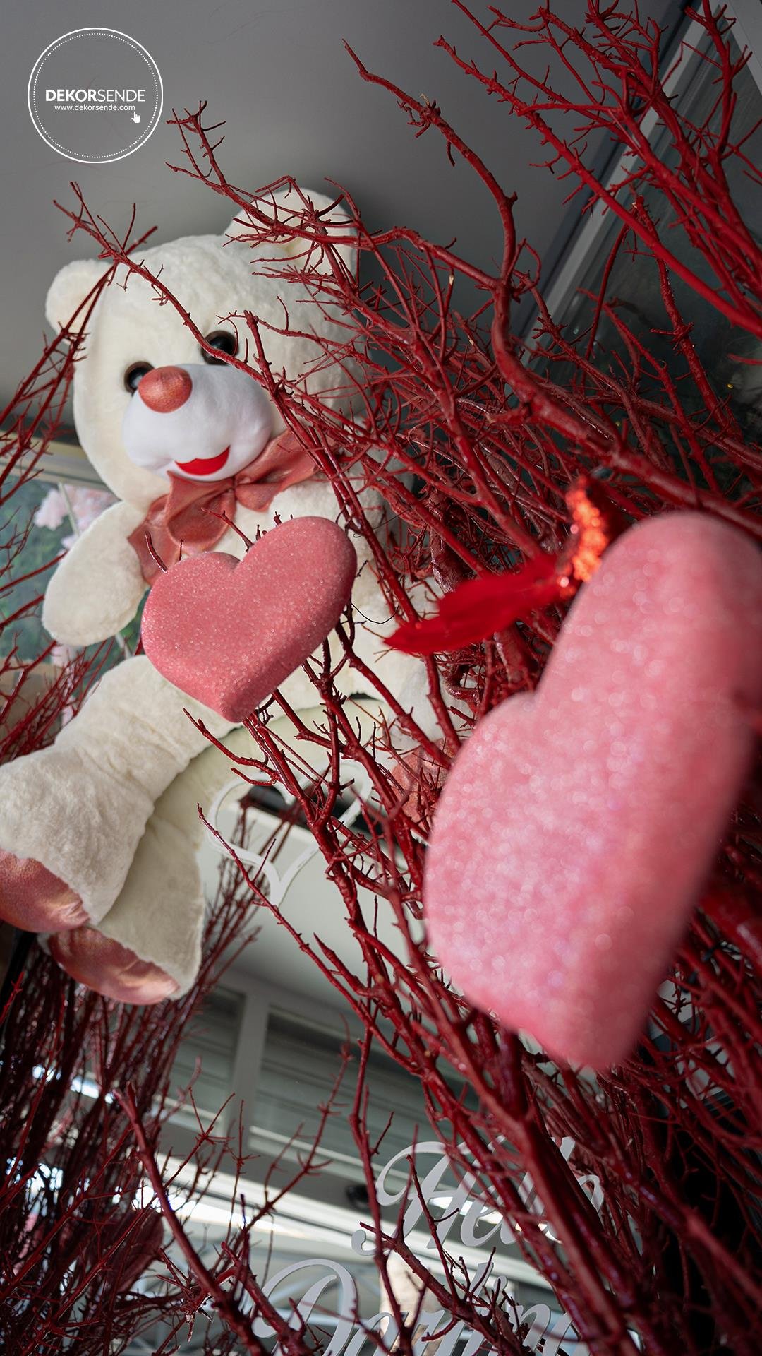 Simli Pembe Kalp 21 cm - Sevgililer Günü