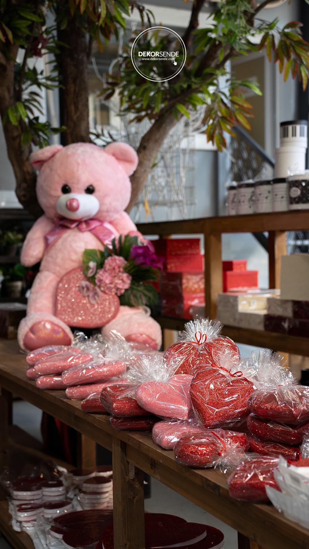 Simli Pembe Kalp 21 cm - Sevgililer Günü