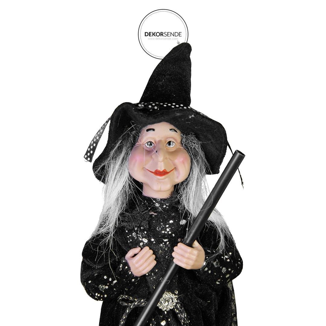 Süpürgeli Cadı Siyah 35 cm - Halloween