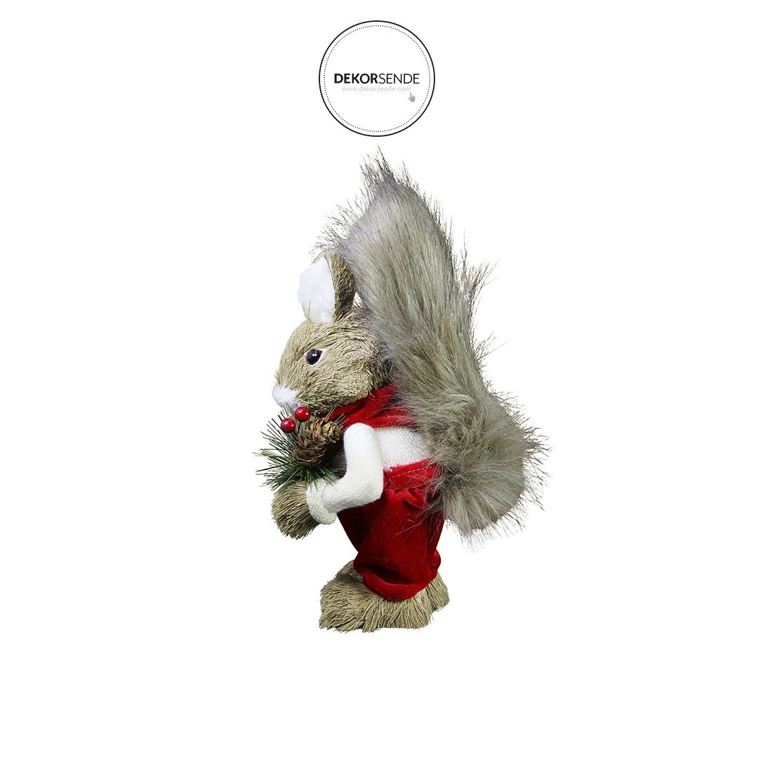 Tulumlu Sincap Kırmızı 30 cm - Dekoratif Hayvan Figürleri
