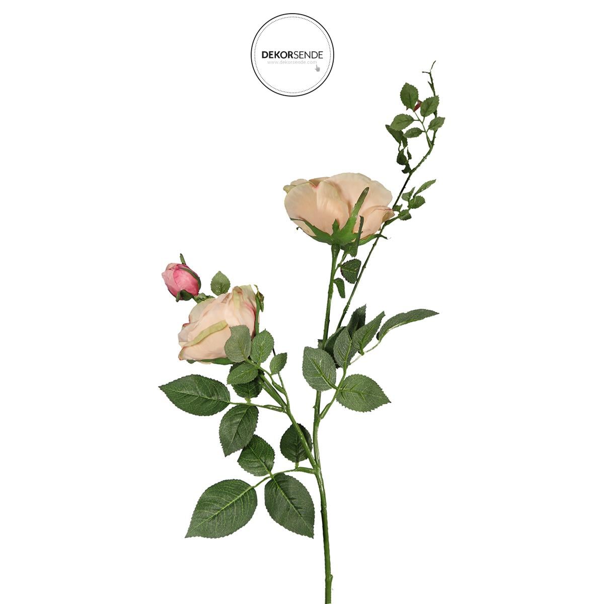 Yapay 3 Kafalı Açmış Bahçe Gül Dal Pembe 66 cm - Yapay Çiçek Dalları ve Demetleri