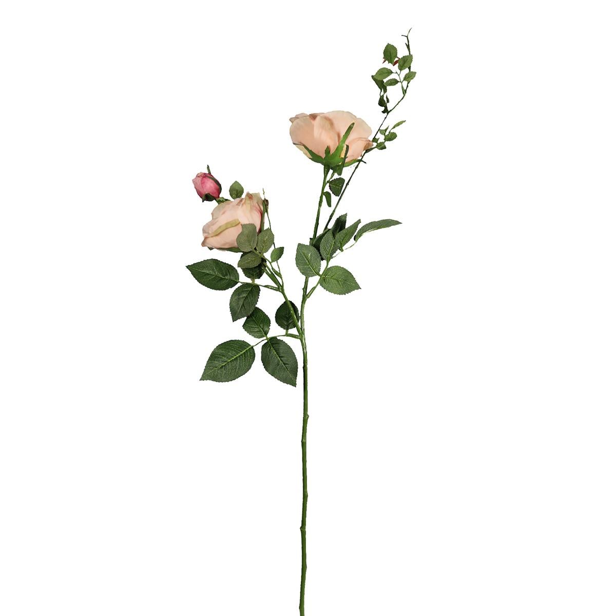 Yapay 3 Kafalı Açmış Bahçe Gül Dal Pembe 66 cm - Yapay Çiçek Dalları ve Demetleri