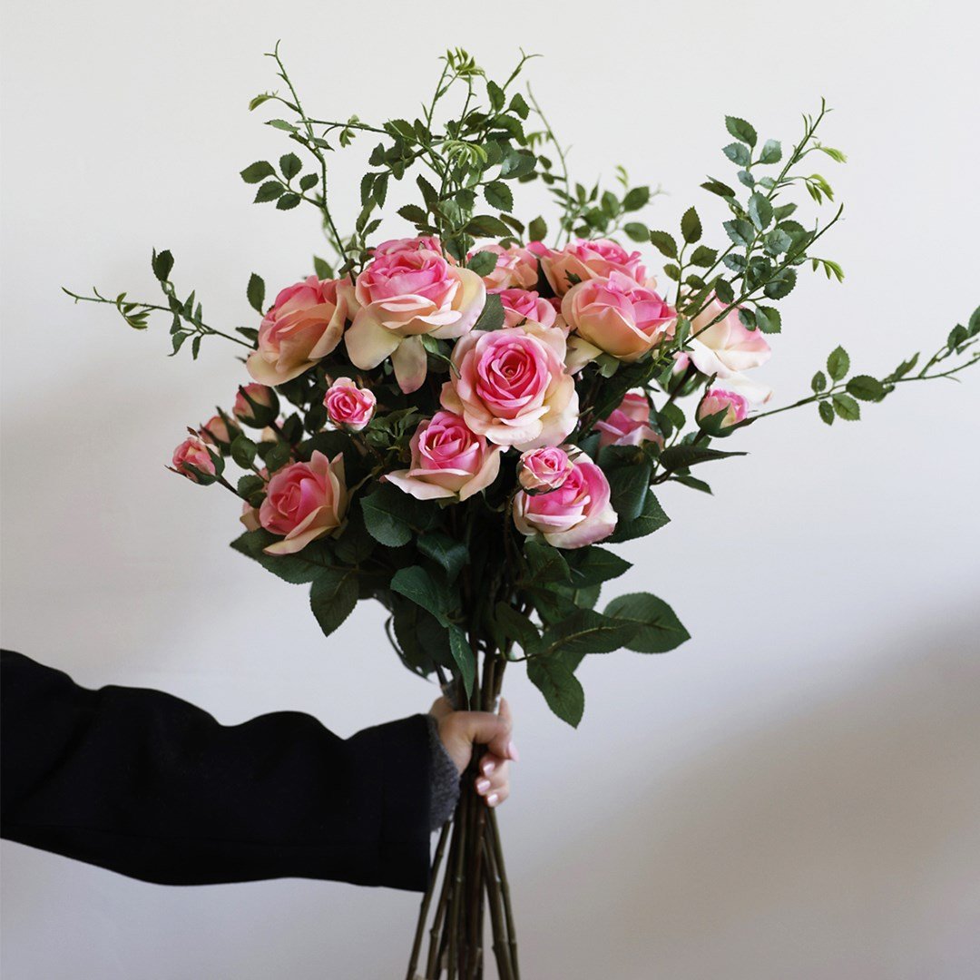 Yapay 3 Kafalı Açmış Gül Dal Pembe 65 cm - Yapay Çiçek Dalları ve Demetleri