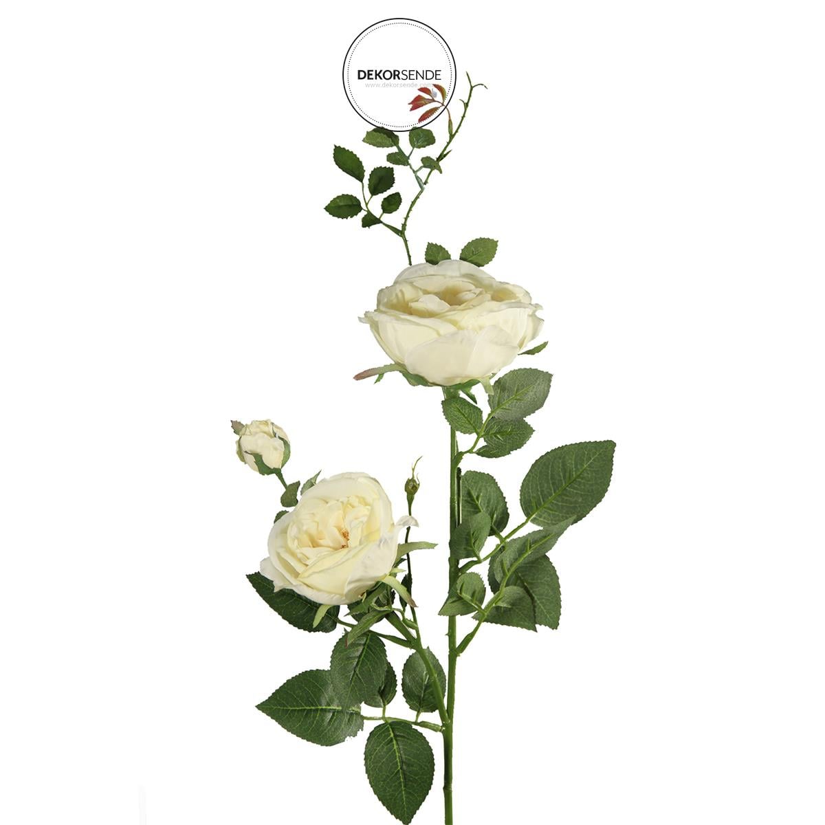 Yapay 3'lü Açmış Bahçe Gül Dal Krem 67 cm - Yapay Çiçek Dalları ve Demetleri
