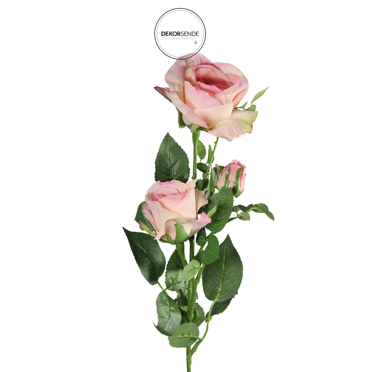 Yapay 3'lü Açmış Gül Dal Açık Pembe 69 cm - Yapay Çiçek Dalları ve Demetleri