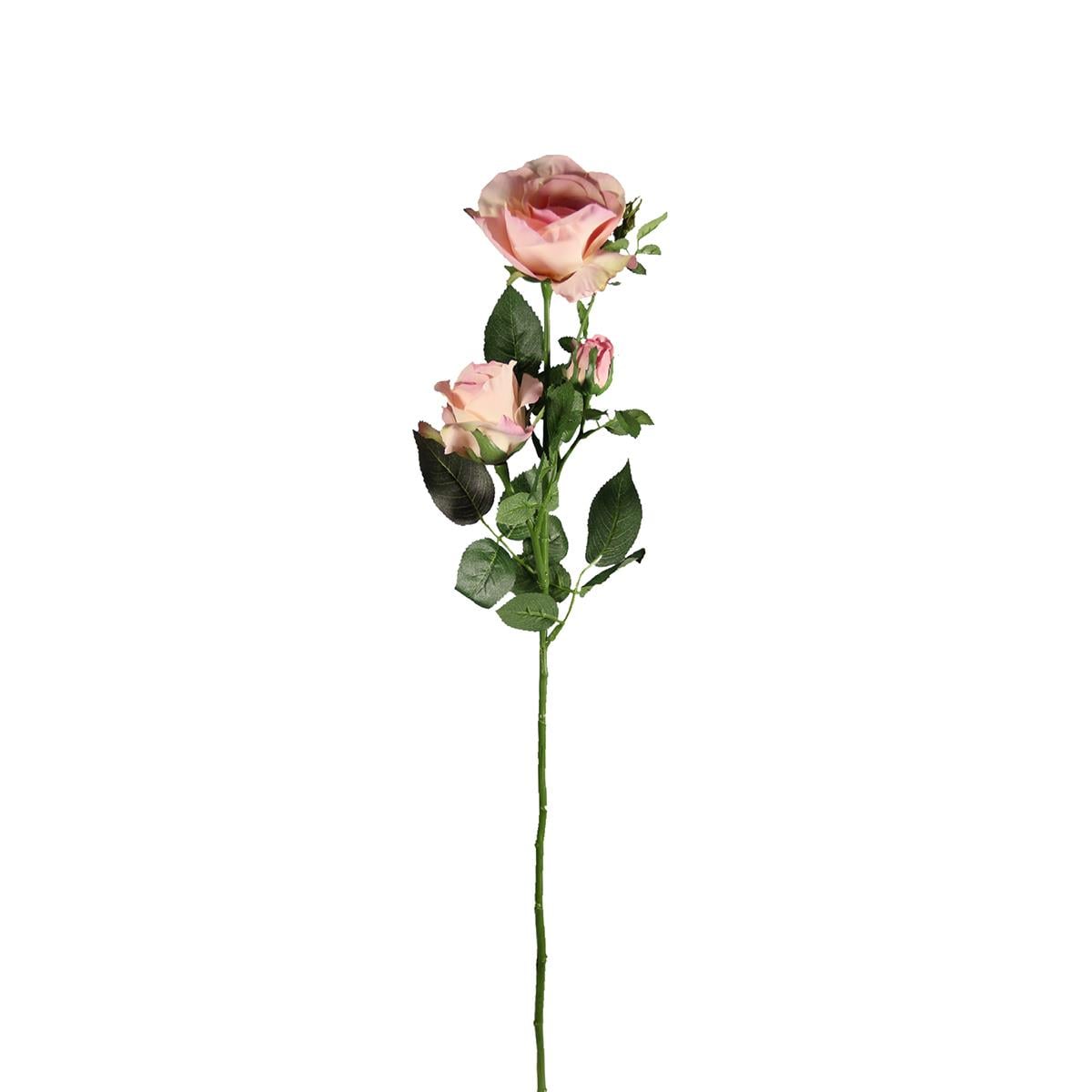 Yapay 3'lü Açmış Gül Dal Açık Pembe 69 cm - Yapay Çiçek Dalları ve Demetleri