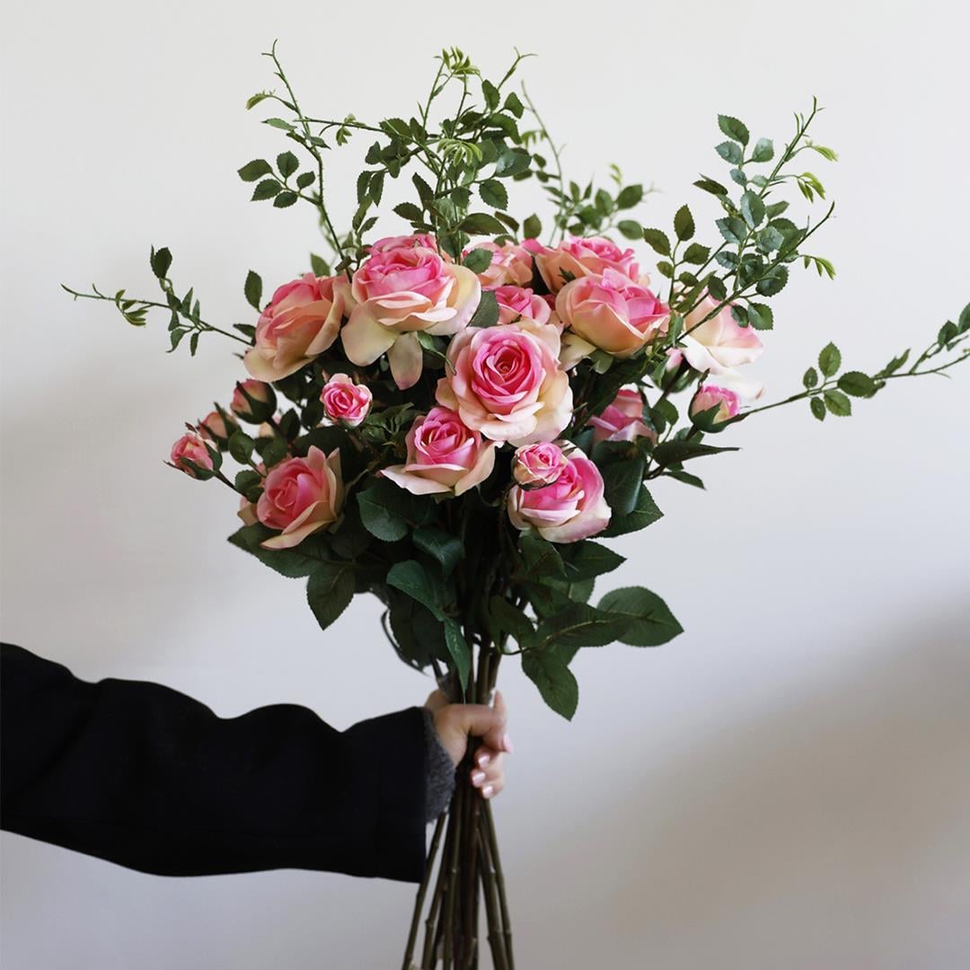 Yapay 3'lü Açmış Gül Dal Pembe 65 cm - Yapay Çiçek Dalları ve Demetleri