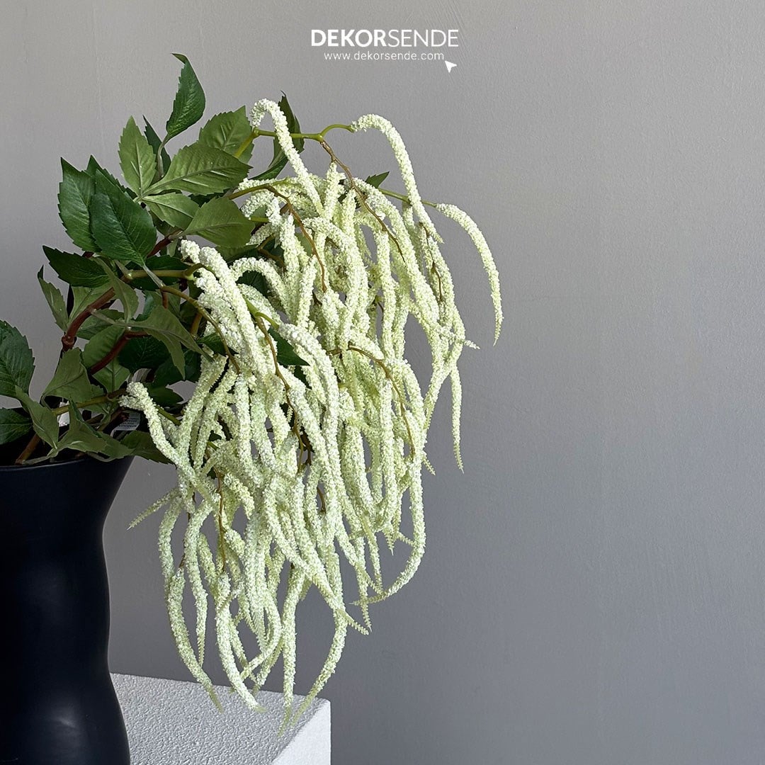 Yapay Amarantus (Amaranthus) Dal Yapraklı Beyaz 90 cm - Yapay Çiçek Dalları ve Demetleri