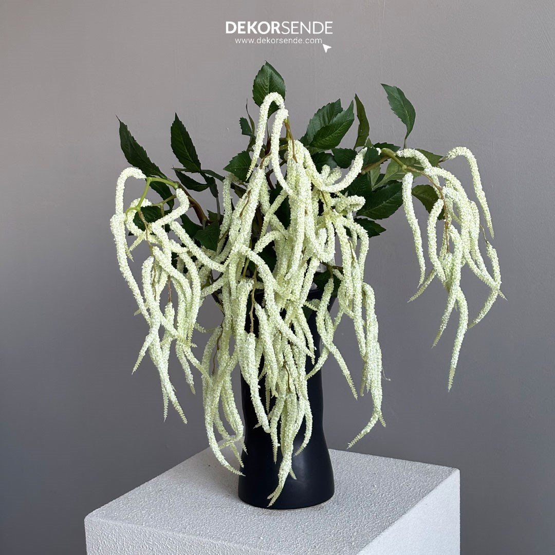 Yapay Amarantus (Amaranthus) Dal Yapraklı Beyaz 90 cm - Yapay Çiçek Dalları ve Demetleri