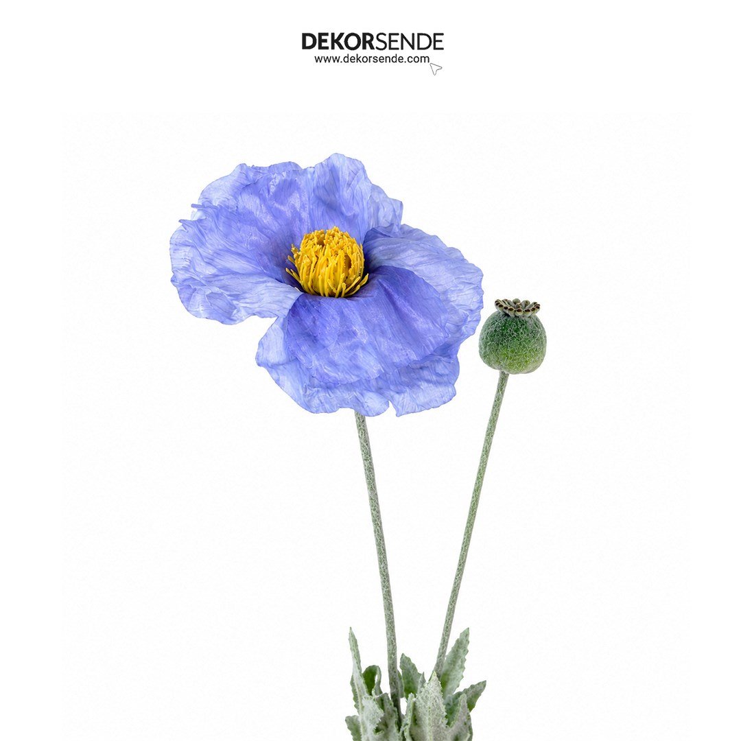 Yapay Anemon (Gelincik) Çiçeği Dal Mavi 60 cm - Yapay Çiçek Dalları ve Demetleri