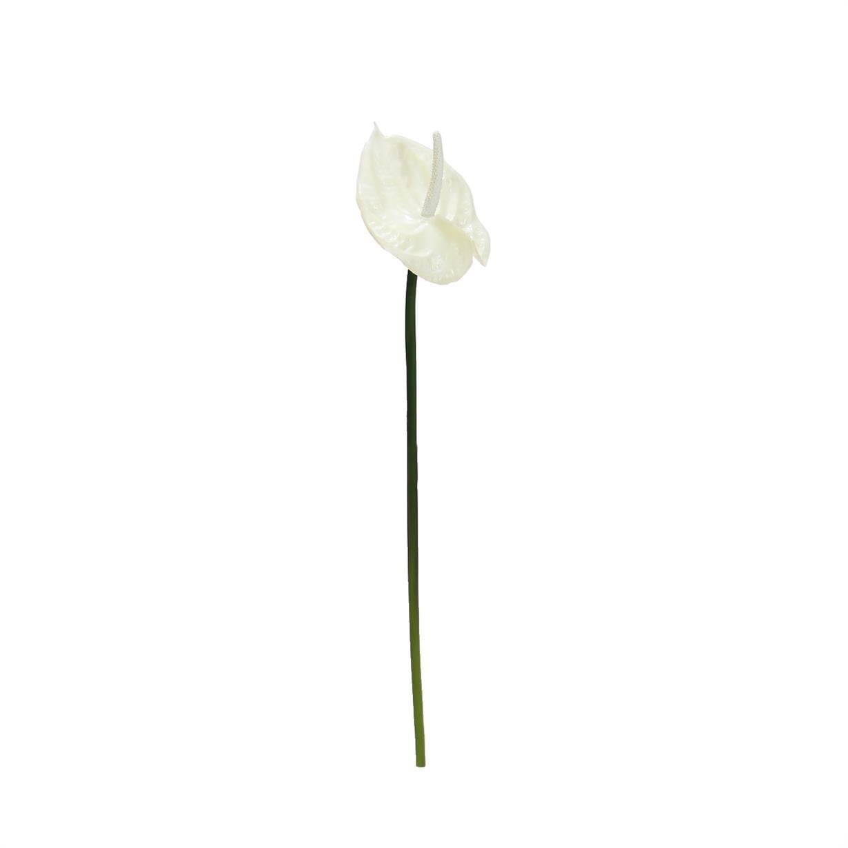 Yapay Antoryum Çiçeği Canlı Dokunuş Beyaz 40 cm - Yapay Çiçek Dalları ve Demetleri