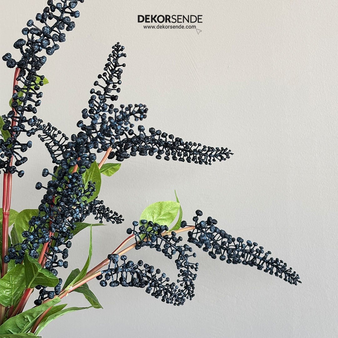 Yapay Berry Dal Yapraklı Mor 100 cm - Yapay Çiçek Dalları ve Demetleri