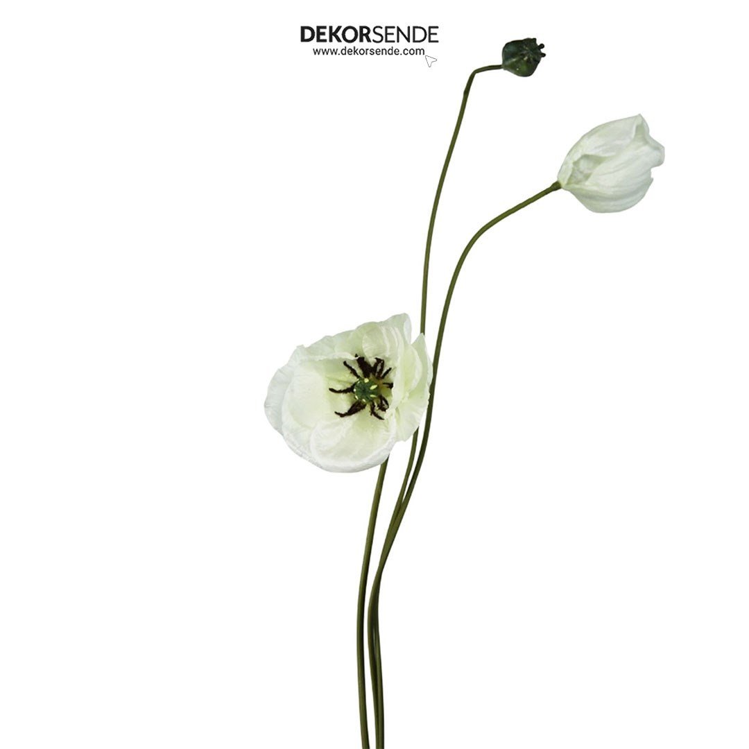 Yapay Gelincik Dal Beyaz 80 cm - Yapay Çiçek Dalları ve Demetleri