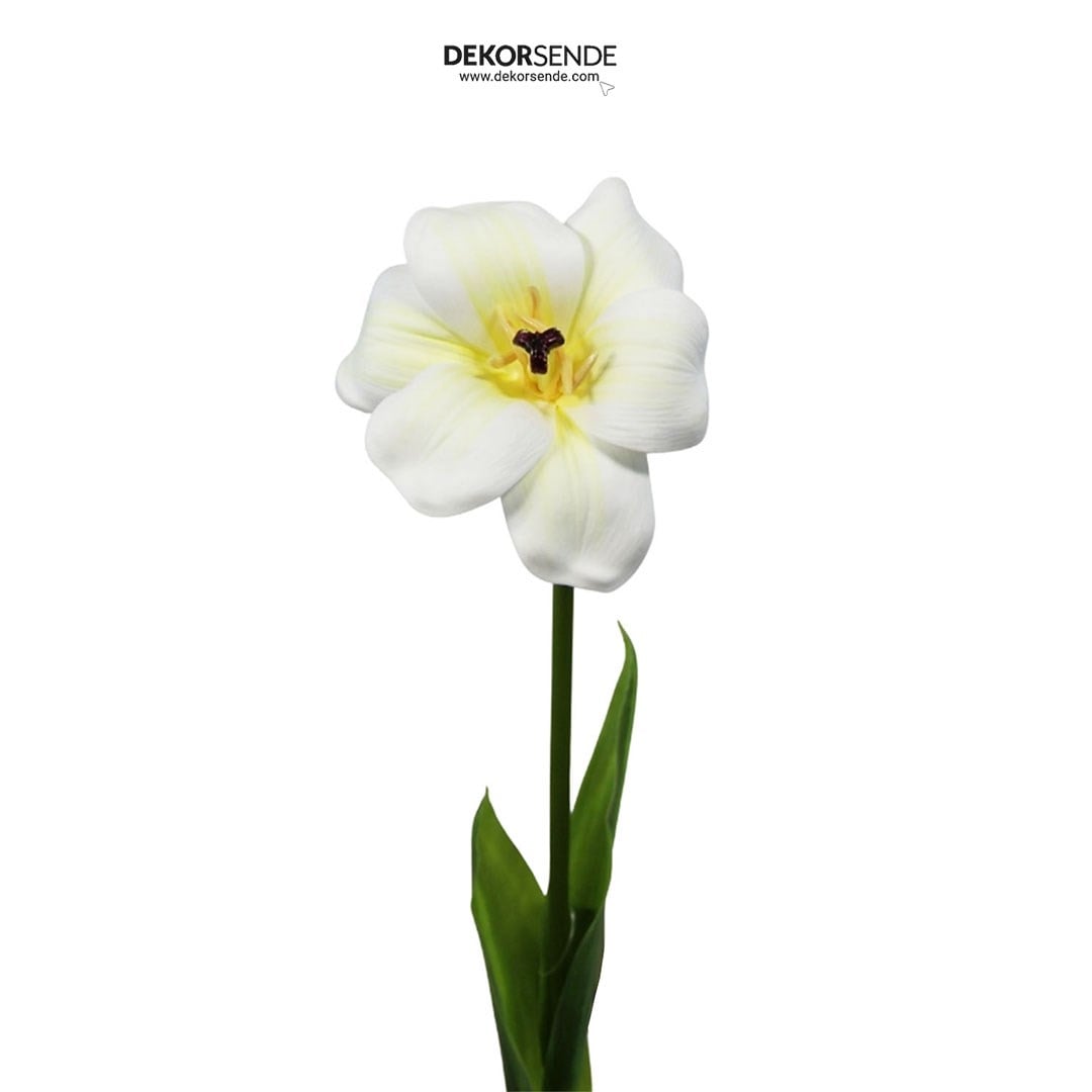 Yapay Lale Dal Açmış Gerçek Dokunuş Beyaz 60 cm - Yapay Çiçek Dalları ve Demetleri