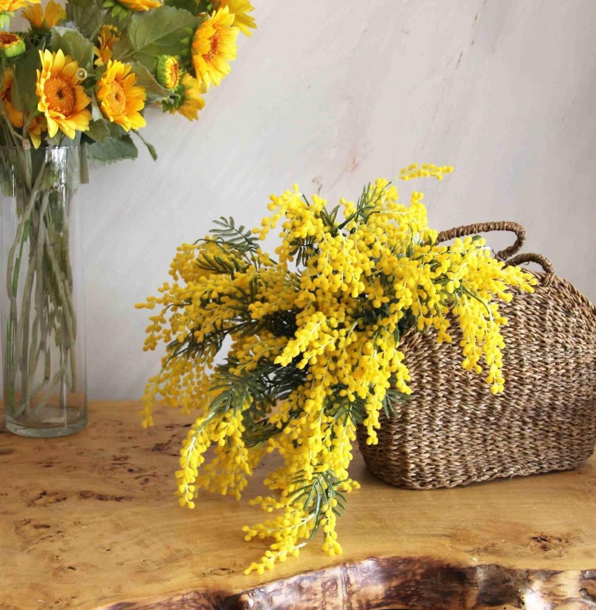 Yapay Mimoza Dal Sarı 86 cm - Yapay Çiçek Dalları ve Demetleri