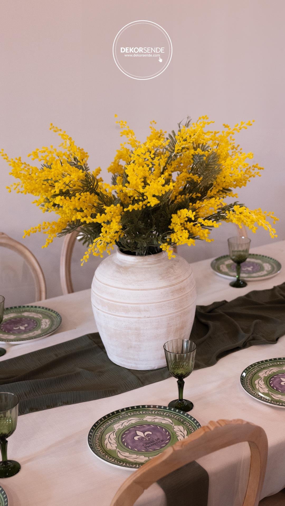 Yapay Mimoza Dal Sarı 86 cm - Yapay Çiçek Dalları ve Demetleri