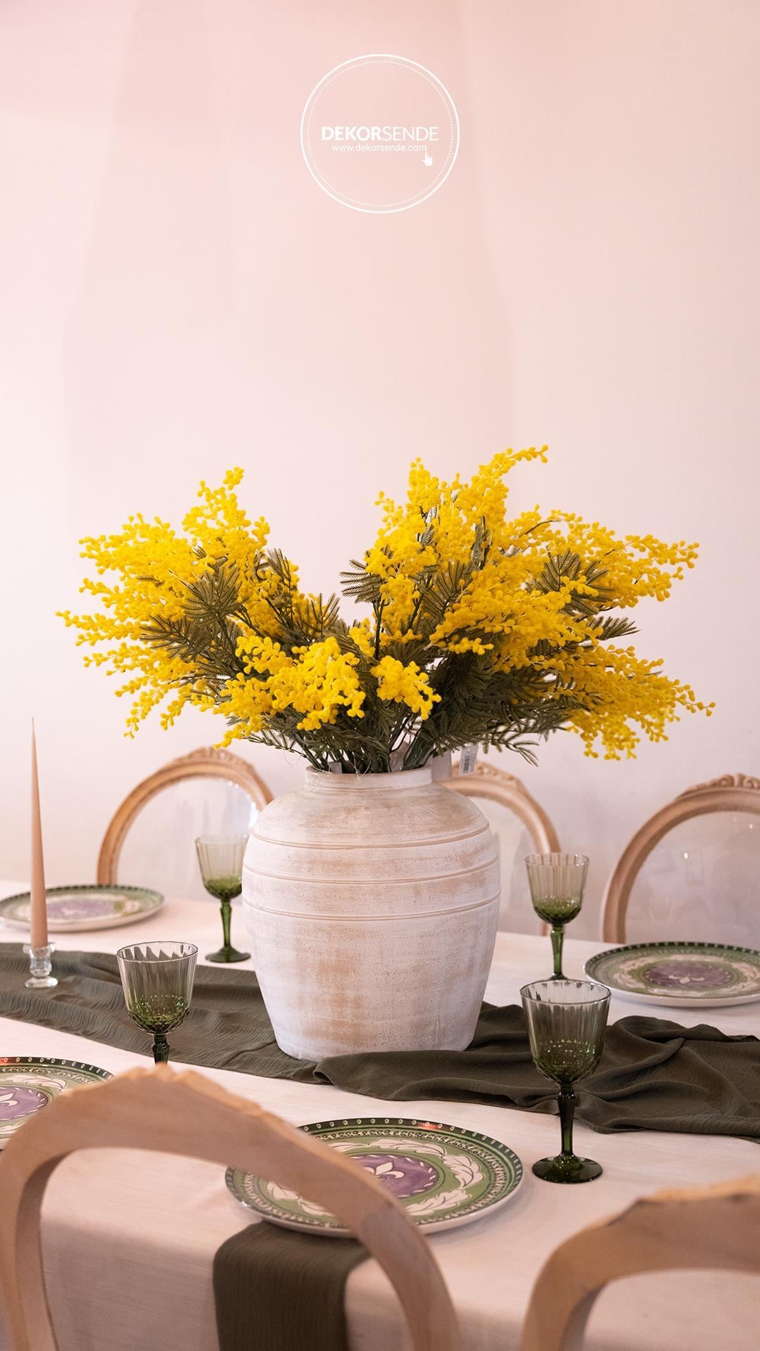 Yapay Mimoza Dal Sarı 86 cm - Yapay Çiçek Dalları ve Demetleri