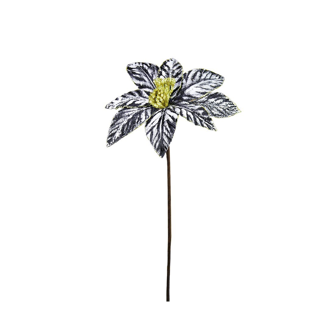 Yapay Modern Kırçıllı Ponsetya Siyah Beyaz 50 cm - Yılbaşı Yapay Çiçekleri