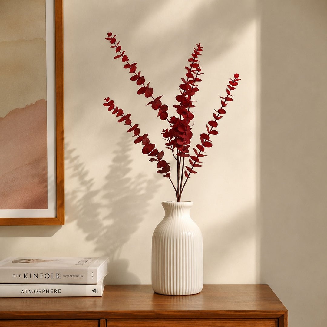 Yapay Okaliptus Demet Kırmızı 90 cm - Yapay Çiçek Dalları ve Demetleri
