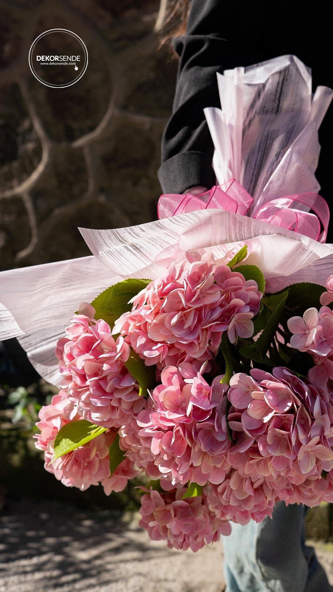 Yapay Ortanca Dal Pembe 60 cm - Yapay Çiçek Dalları ve Demetleri